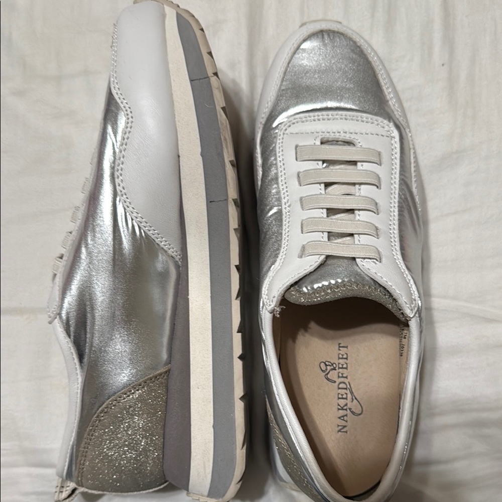 Naked Feet Silver White Sneakers with Minimalist Design